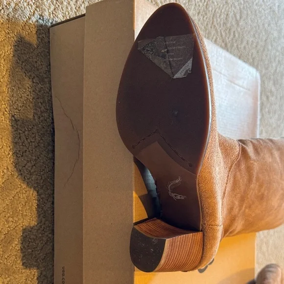 UGG Ava Tall Water Resistant Suede Heeled Boots — Chestnut - Picture 3 of 10